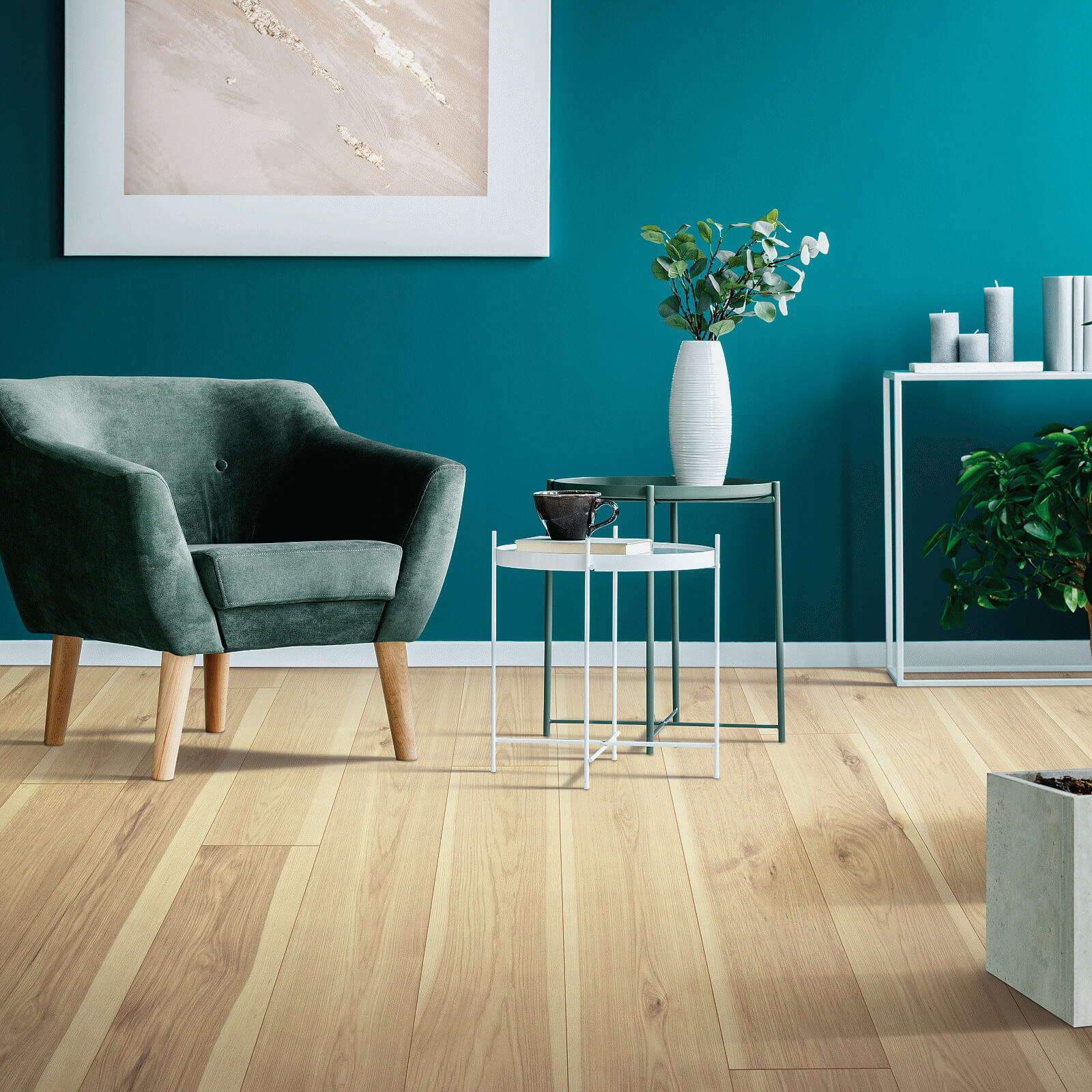 Green chair on floor | Gunn Flooring Company